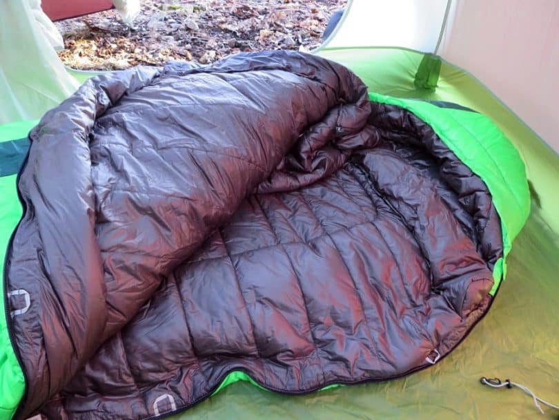 winter sleeping bag in the tent