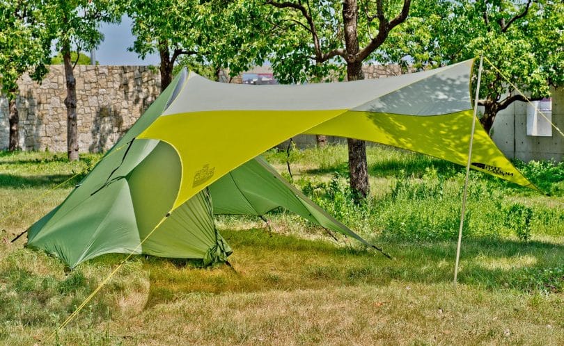 tarp tent in the woods