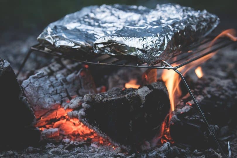 food cooked on camping fire