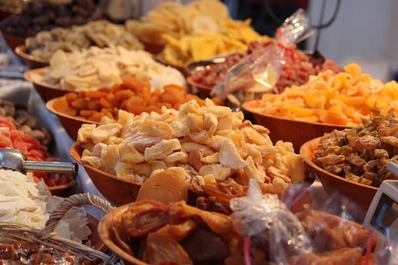 a picture of dried fruits at the market