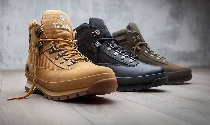 Timberland hiking boots on the floor
