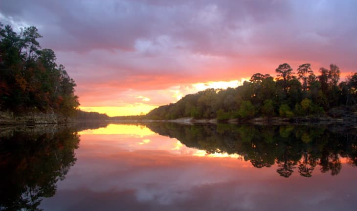 A colorful sunset along the Apalachicola River at Torreya State Park