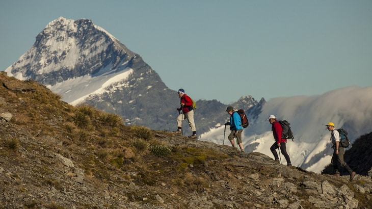 Group og hikers climbing Mt-Aspiring