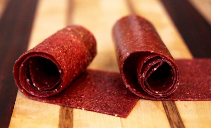 Strawberry Fruit Leather on Wooden Table