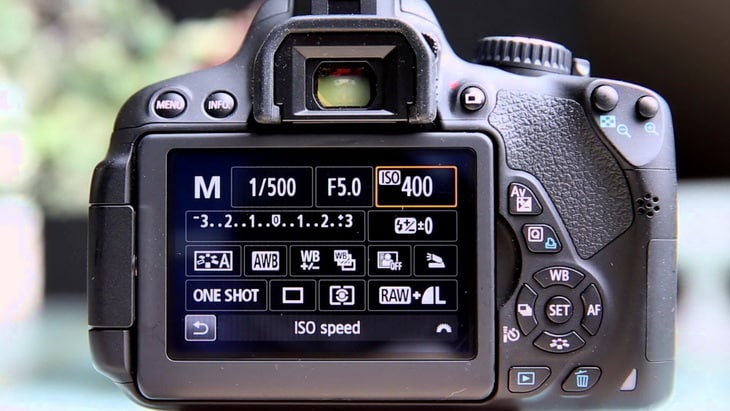 Close-up photo of exposure settings on a camera
