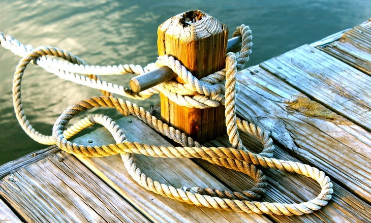 Rope tied on a boat deck