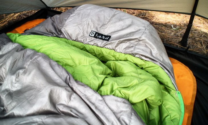 Picture of a Nemo sleeping bag in a tent