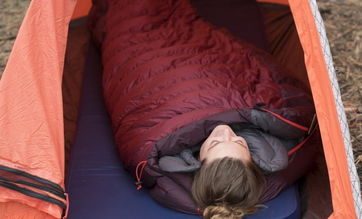A woman getting rest in a Nemo sleeping bag