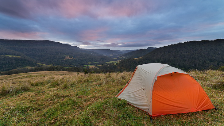 Big Agnes Copper Spur tent and mountains landscape in the background