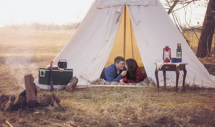 A couple camping in a a quiet piece of land