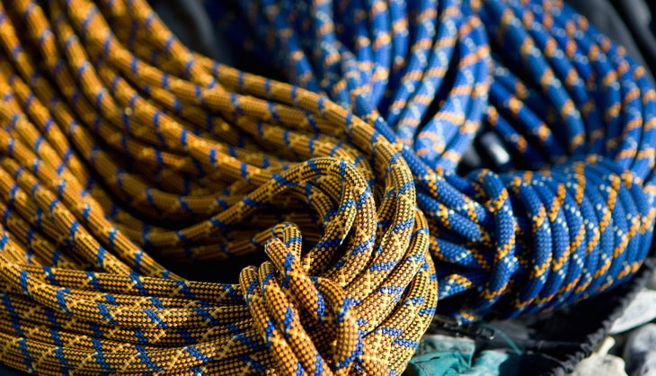 Colourful artistic image of two coils of climbing rope.
