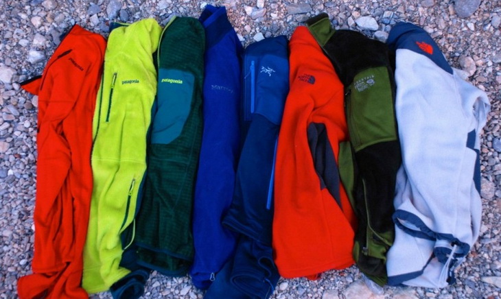 Fleece jacket on the ground with different colours