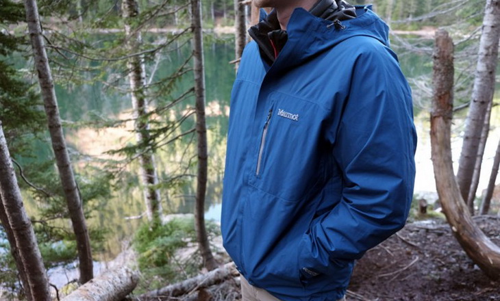 Man Wearing Marmot Precip Rain Jacket