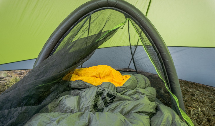 Nemo Tango Solo Down Comforter in a tent