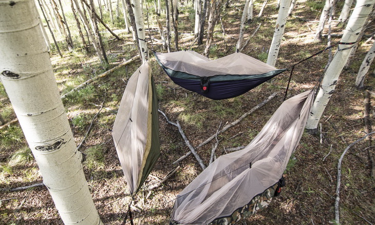 Three hammocks Grand Trunk hanging in the forest
