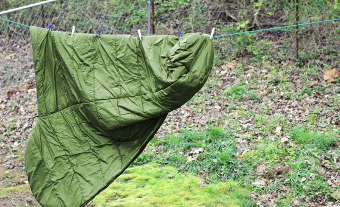Sleeping bag drying on the clothesline