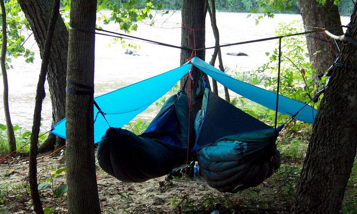 Two hammocks in the campsite