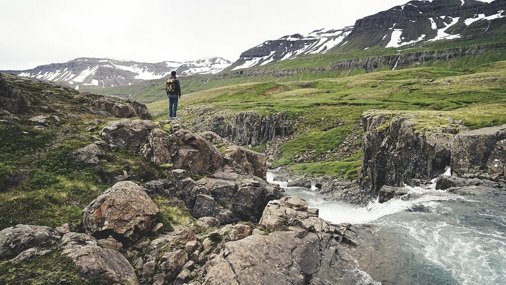 A man backpacking in Iceland