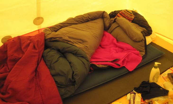sleeping bag on a sleeping pad in a tent outdoor
