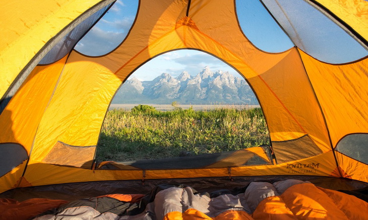 Morning view of mountains from tent