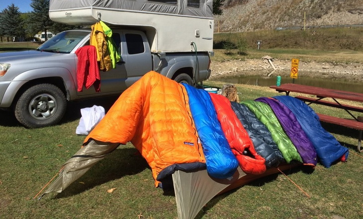 Sleeping bag on a tent outside sitting in the sun