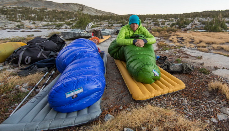 Two adults in Western Mountaineering Cypress Gore sleeping bags