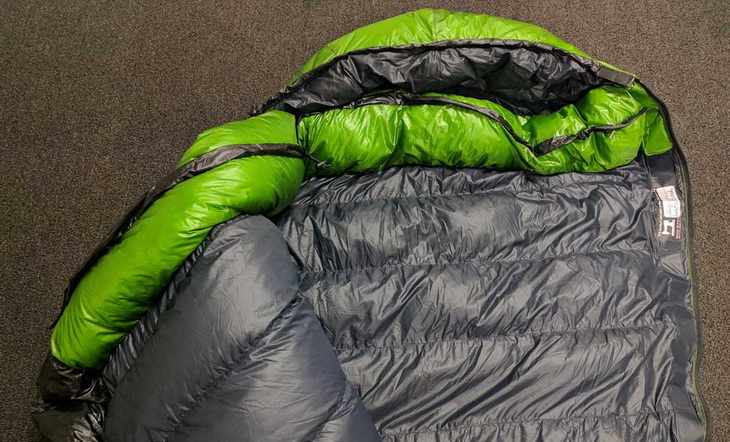 Western Mountaineering sleeping bag on the floor
