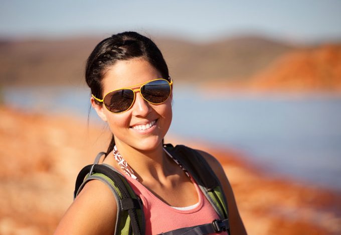 hiker with sunglasses