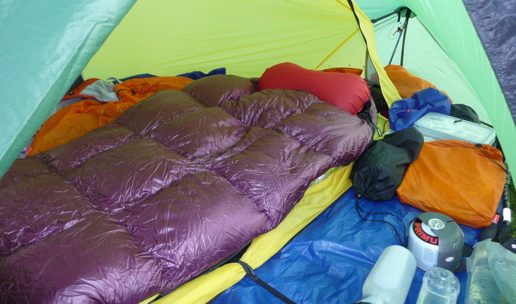 Western Mountaineering HighLite in a tent 
