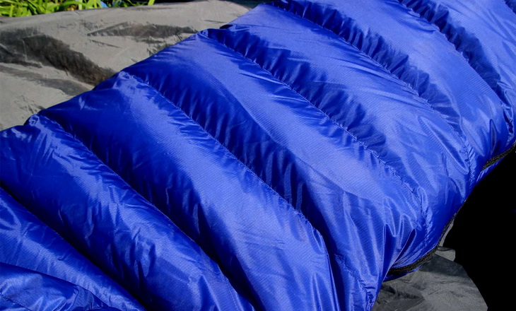 Close-up image of a blue sleeping bag
