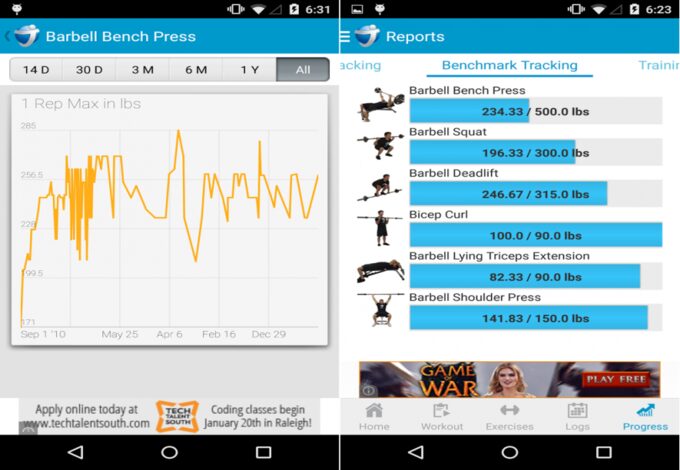 Image showing a Jefit app workout