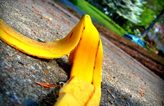 banana peal on the ground