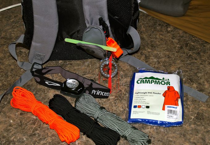 paracord compas headlamp and bug out backpack