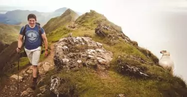 Chubby guy with hiking poles