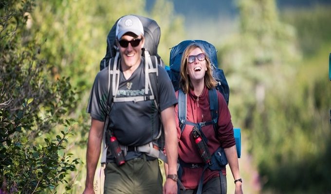 A couple hiking in the mountains