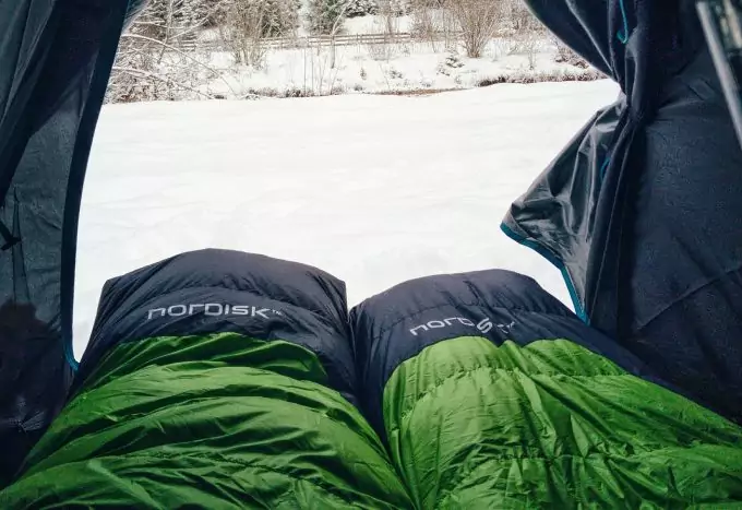 two sleeping bags in tent