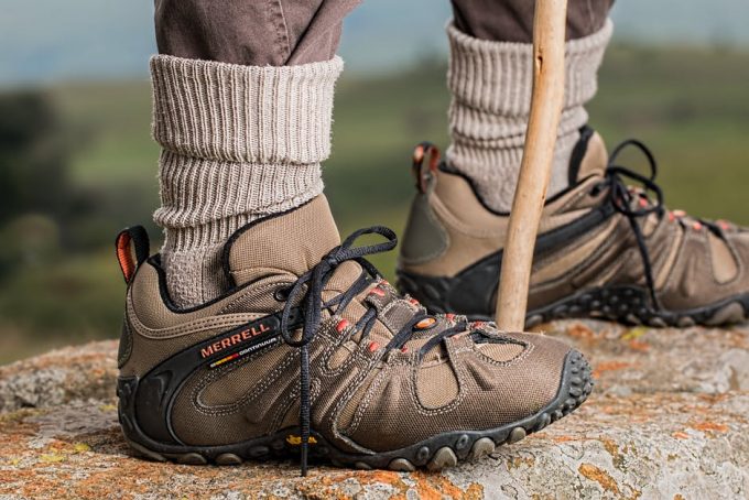 hiker wearing backpacking and hiking shoes