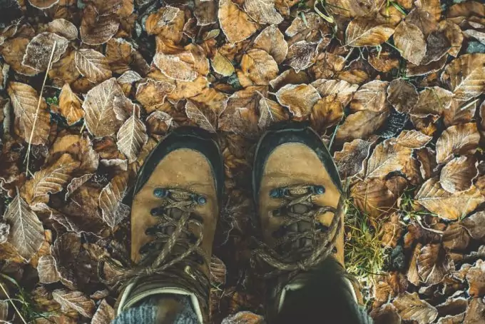 hiking and backpacking boots viewed from above