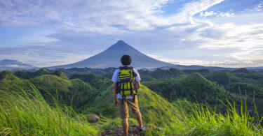 man wearing hiking shirt