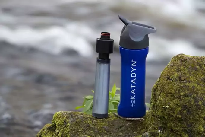 water bottle with filter in nature