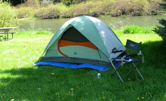 camping tent near lake