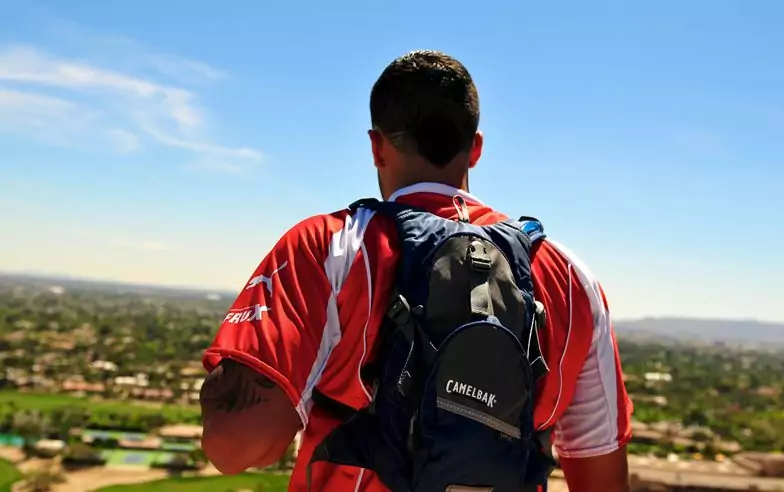 guy wearing hydration bladder on back