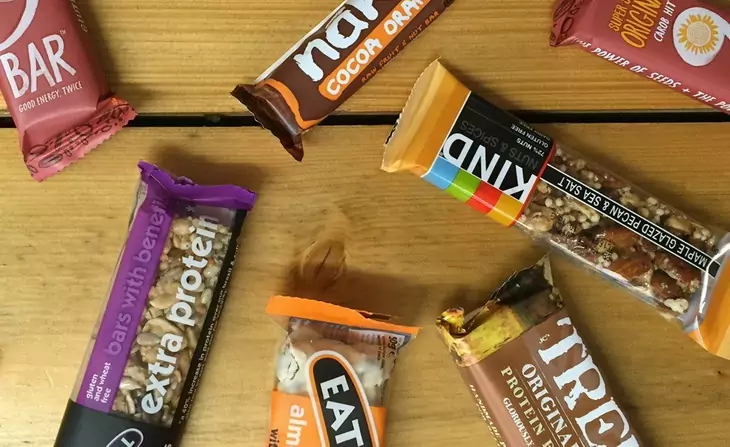 Different types of energy bars on a table