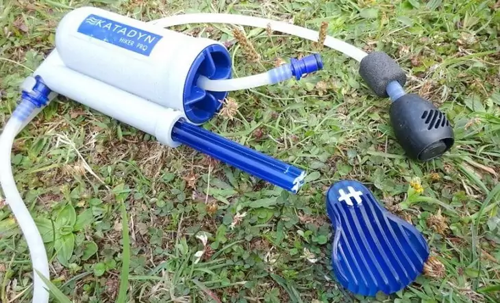A-backpacking-water-filter-on the grass