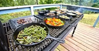 Making a BBQ with a campfire-cooking-equipment