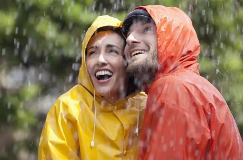 couple wearing rain gear