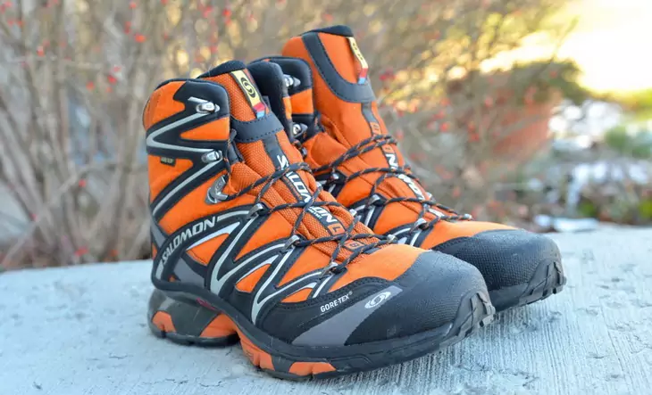 A pair of Salomon Wings Sky GTX boots for snowshoeing