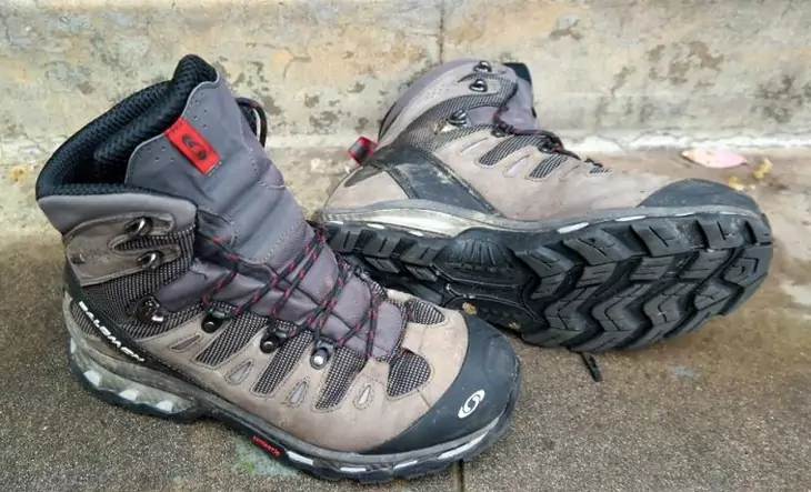 Men hiking boots laying down