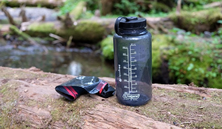 A hiking water bottle