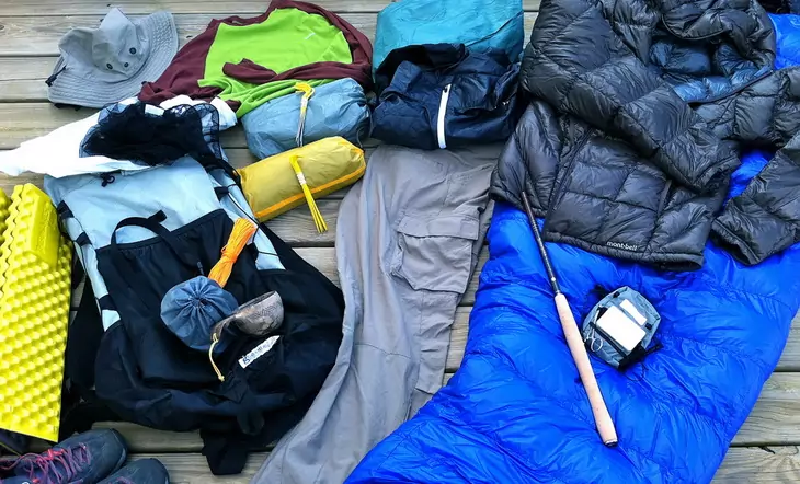 Lightweight Backpacking gear on the ground